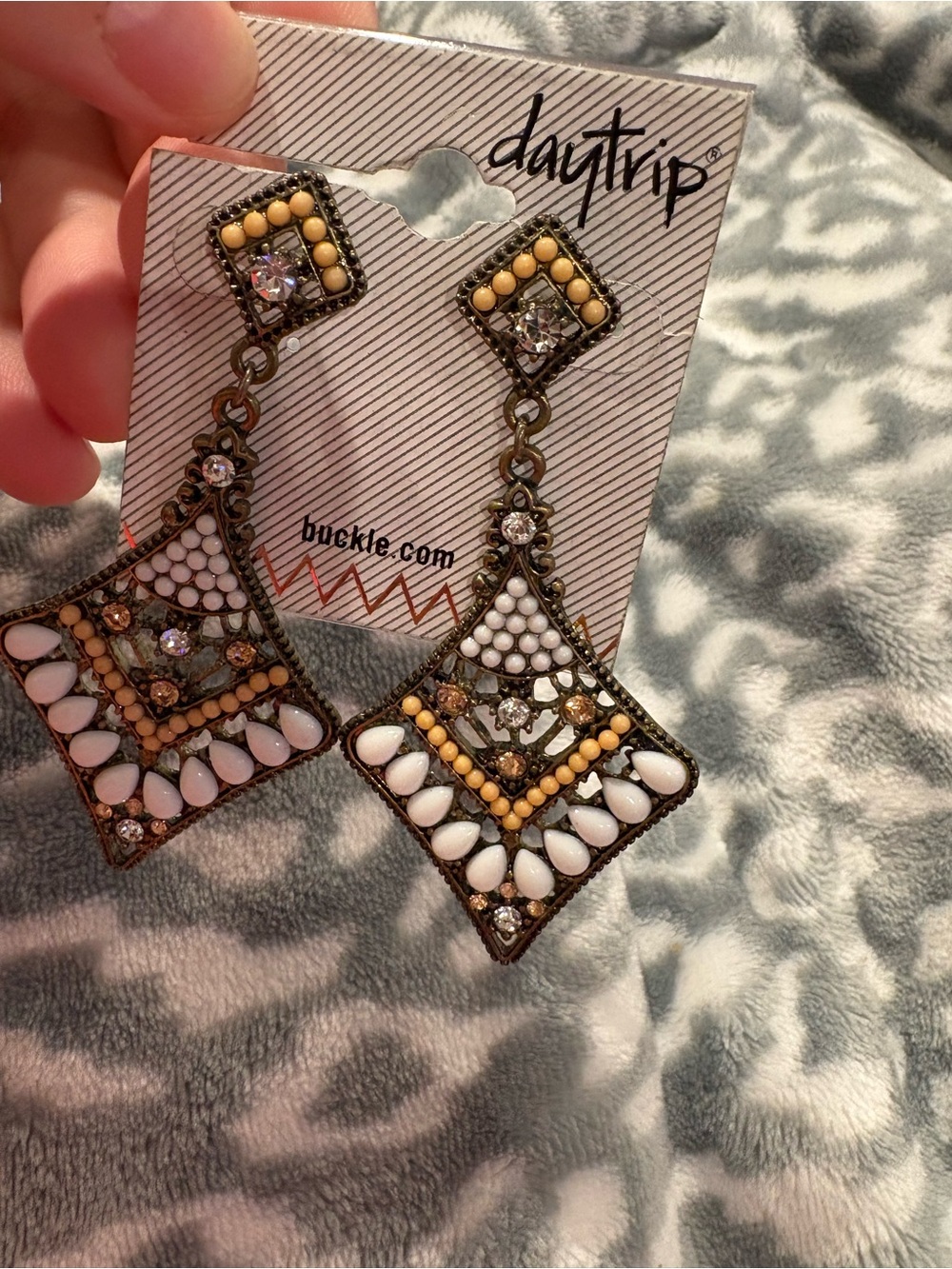 Buckle Gold-Tone White & Yellow Beaded Drop Earrings